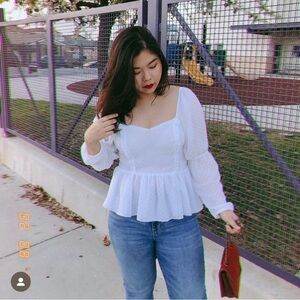 Express white clip dot sweetheart peplum top